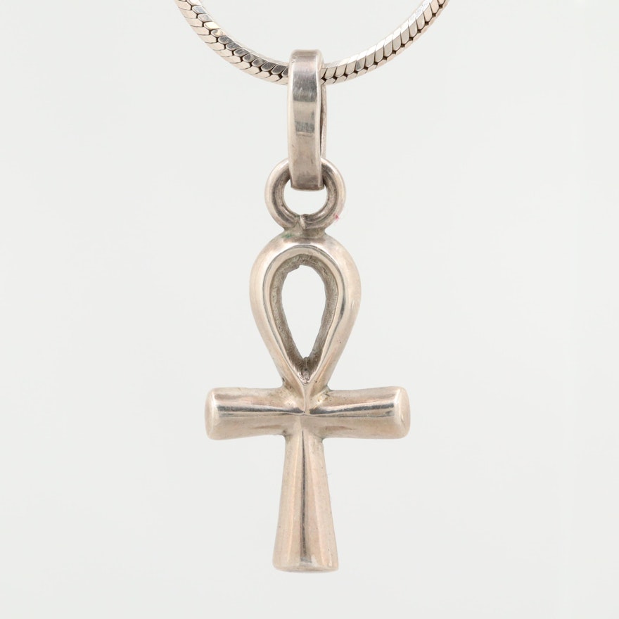 Sterling Silver Ankh Pendant on Silpada Octagon Snake Chain Necklace