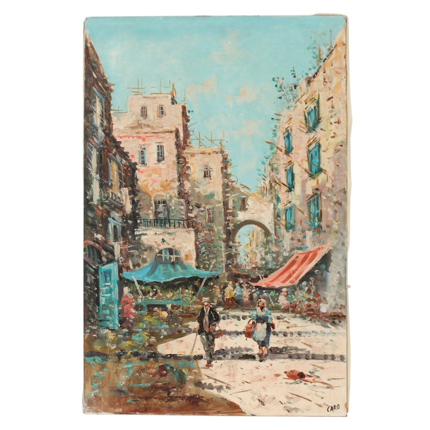 Mid 20th Century Oil Painting of Street Scene