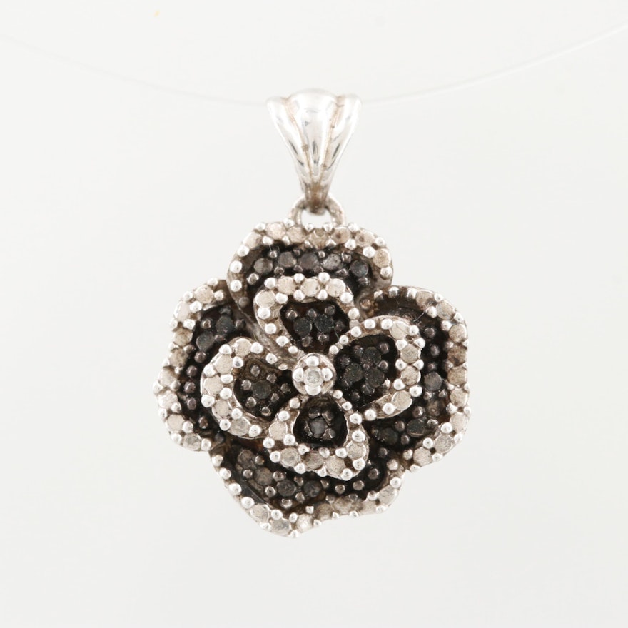 Sterling Silver Pendant Featuring Black Diamonds