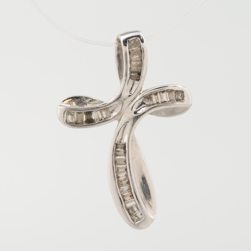 10K White Gold Diamond Cross Pendant