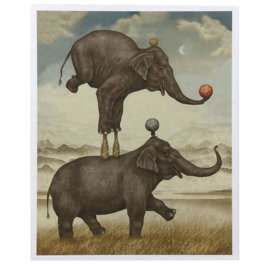 Giclee Print after Julian de Narvaez "Balancing Elephants"