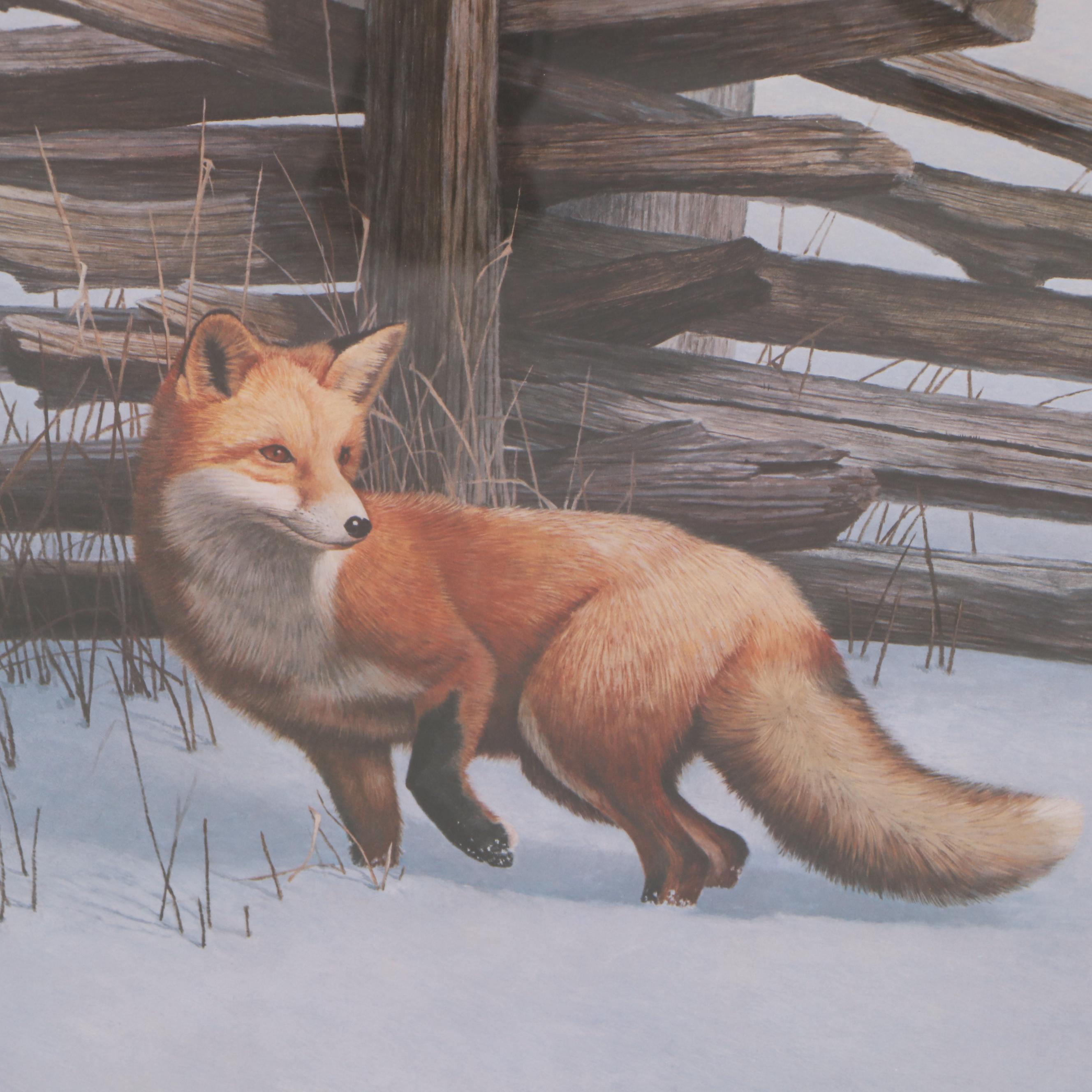 Thomas Hirata Offset Lithograph of a Fox in the Snow, 1983