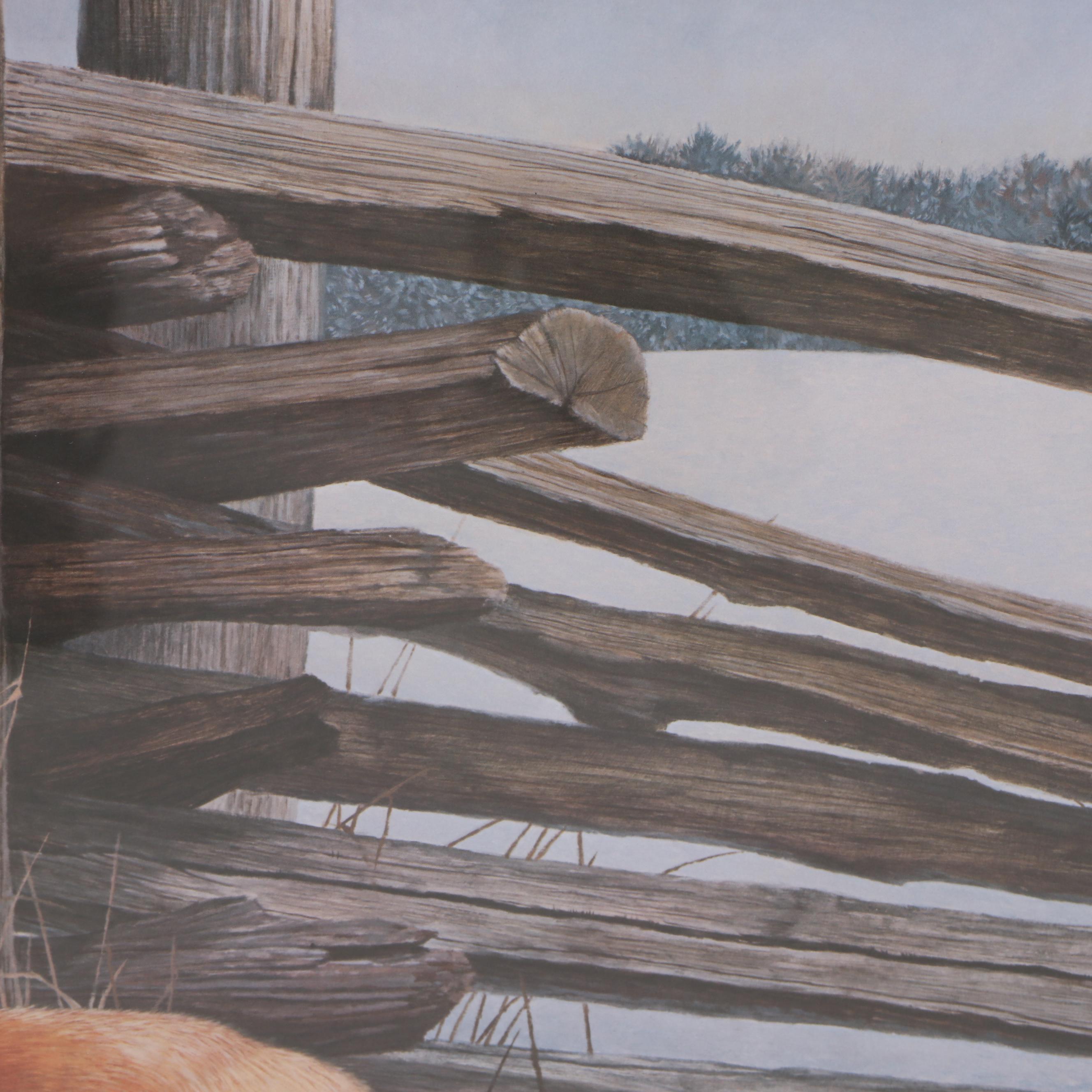 Thomas Hirata Offset Lithograph of a Fox in the Snow, 1983