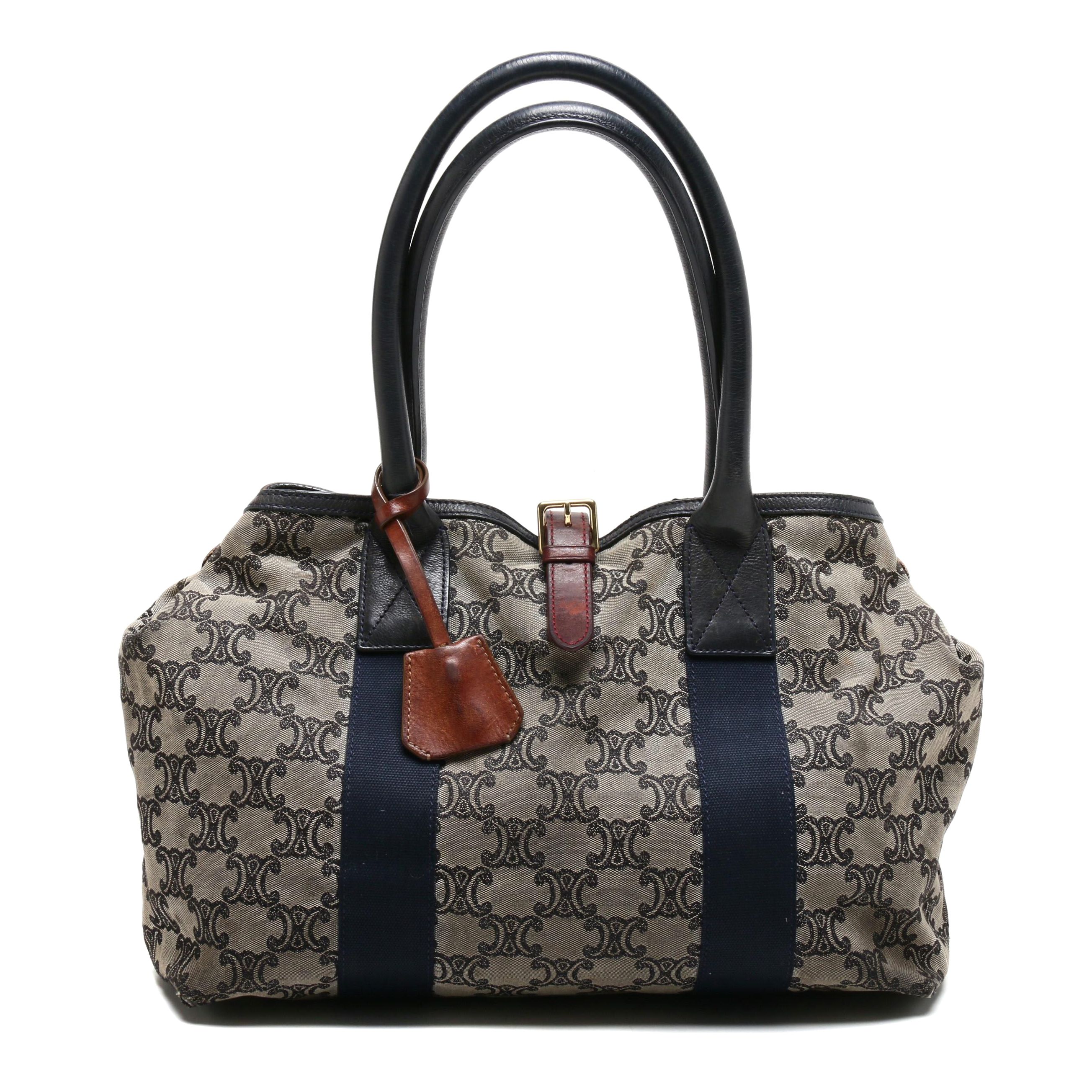 Céline Monogram Canvas Tote Bag Trimmed in Leather