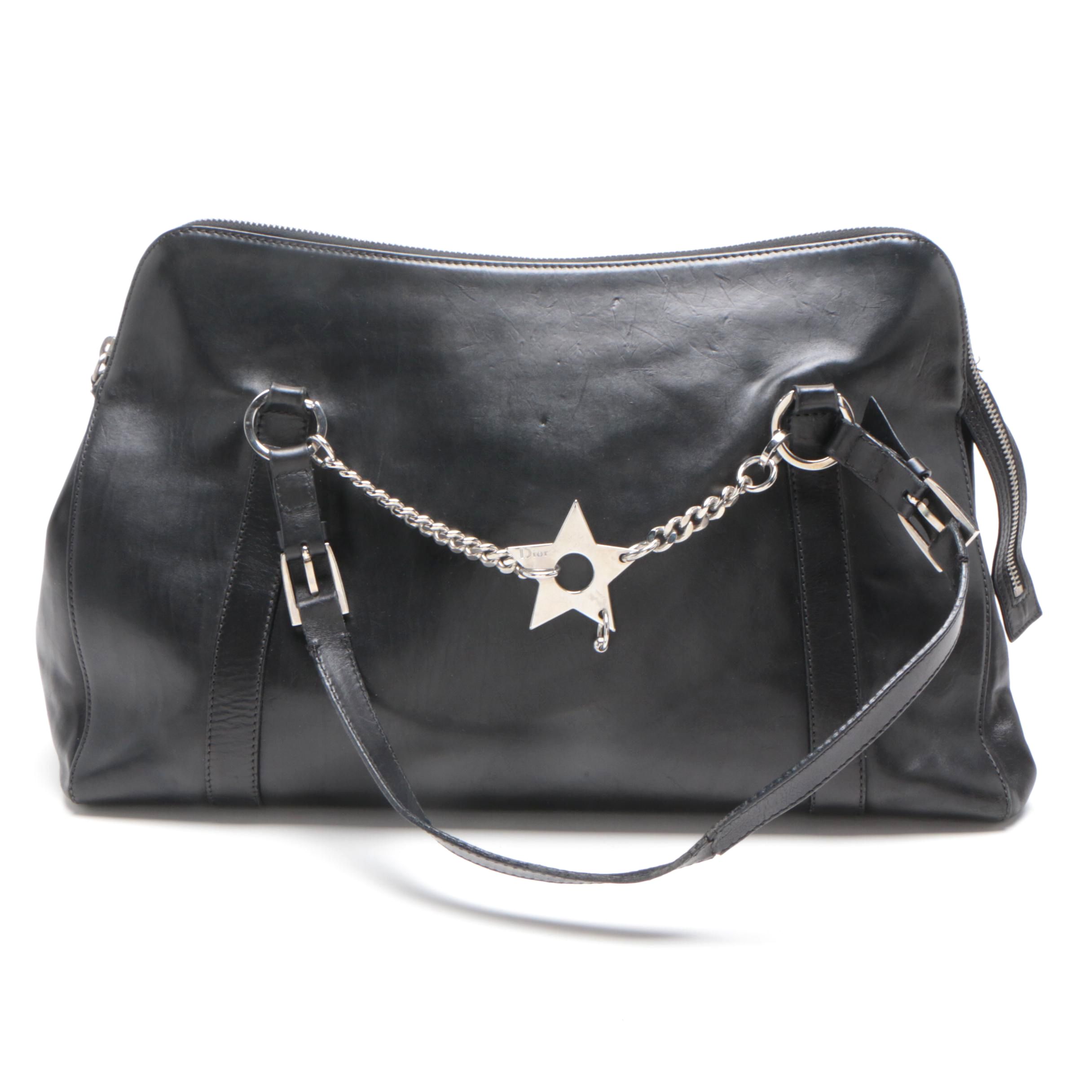 Christian Dior Paris Black Leather Piercing Handbag