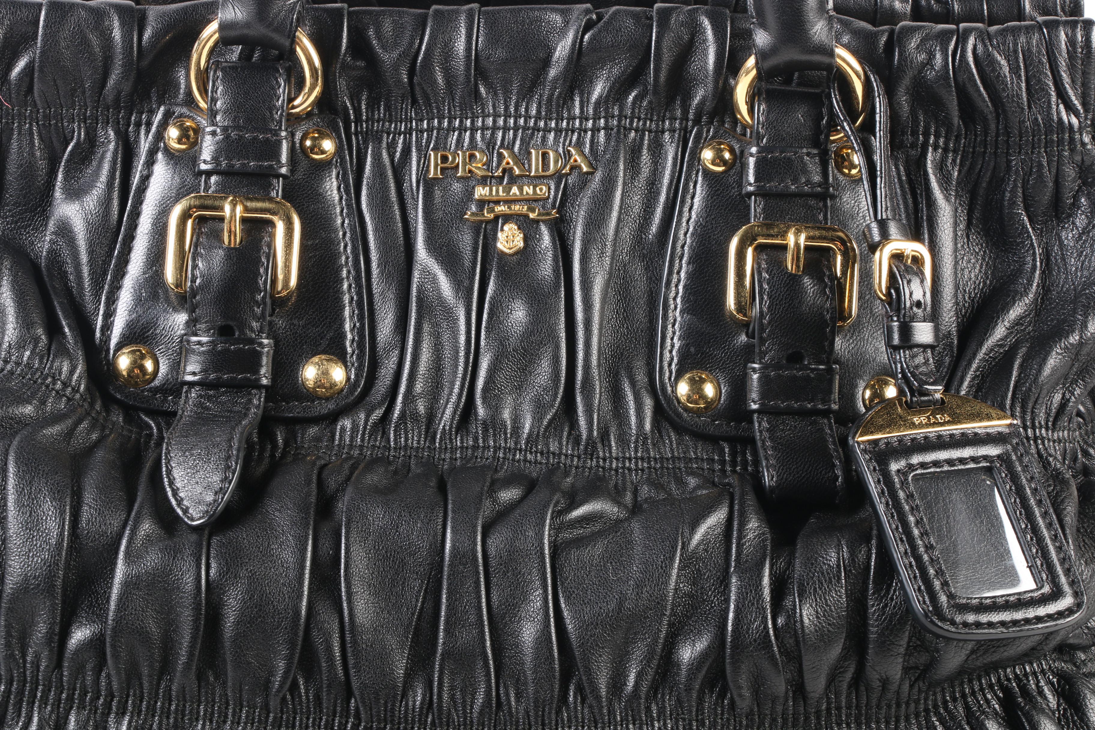 Prada Gaufre Ruched Black Nappa Leather Convertible Tote