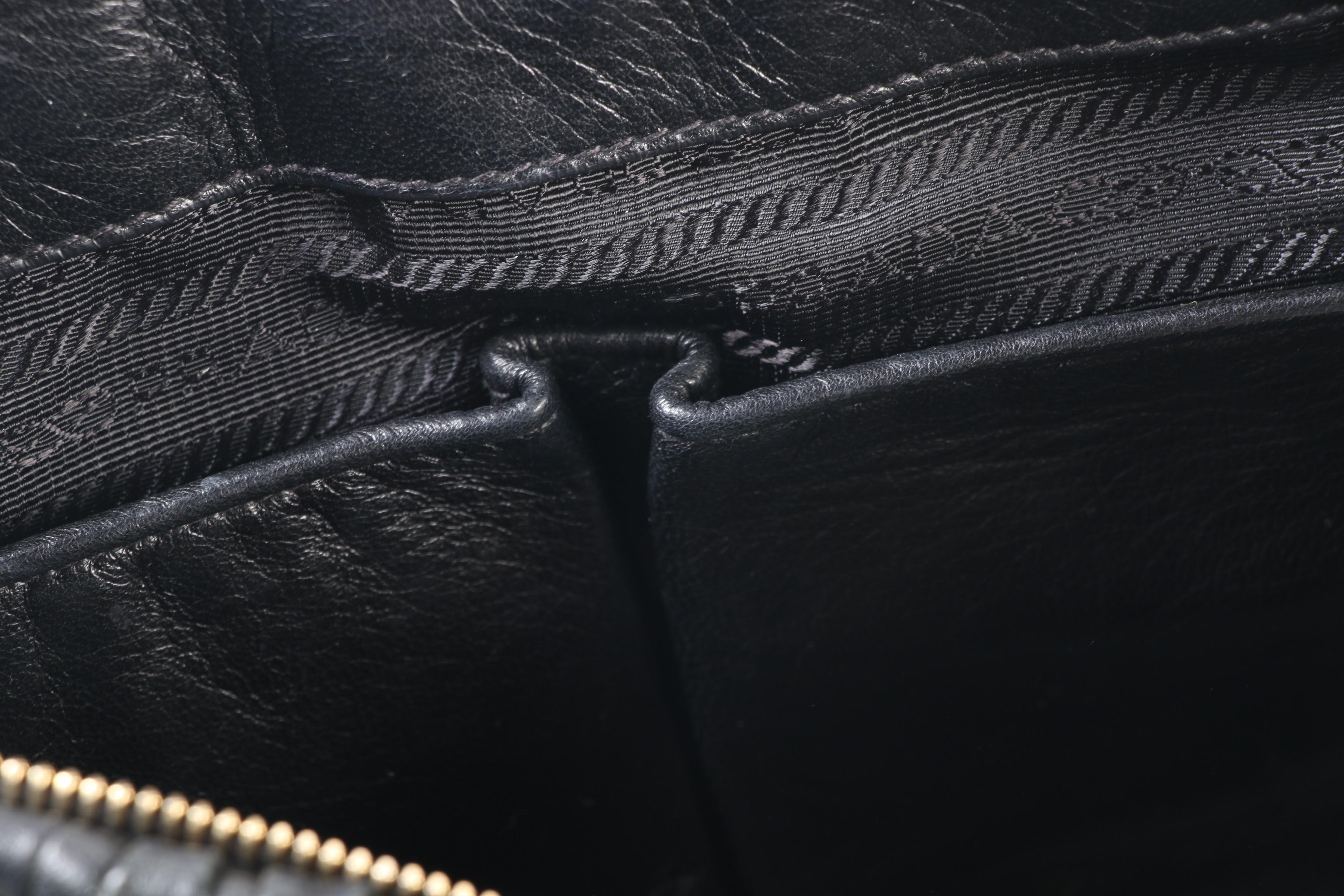 Prada Gaufre Ruched Black Nappa Leather Convertible Tote