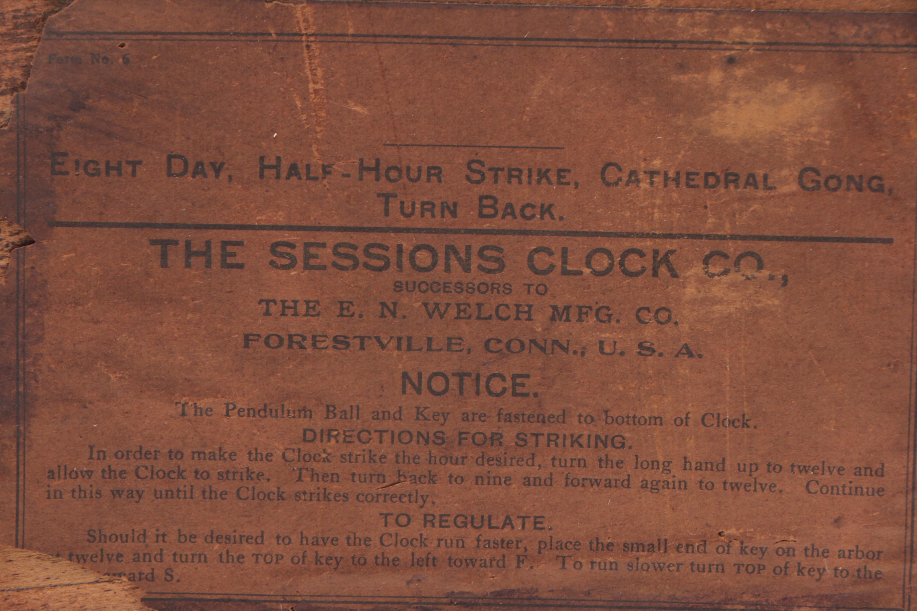 Sessions Clock Co. Eight Day Half Hour Strike Cathedral Gong Mantel Clock