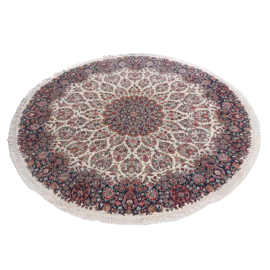 Hand-Knotted Indo-Persian Kerman Wool Round Rug