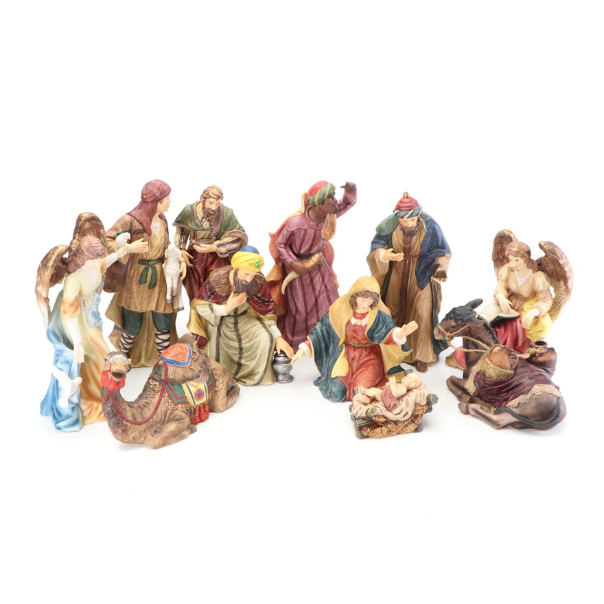 Grandeur Noel 1999 Collector's Edition Porcelain Nativity Set and Angels