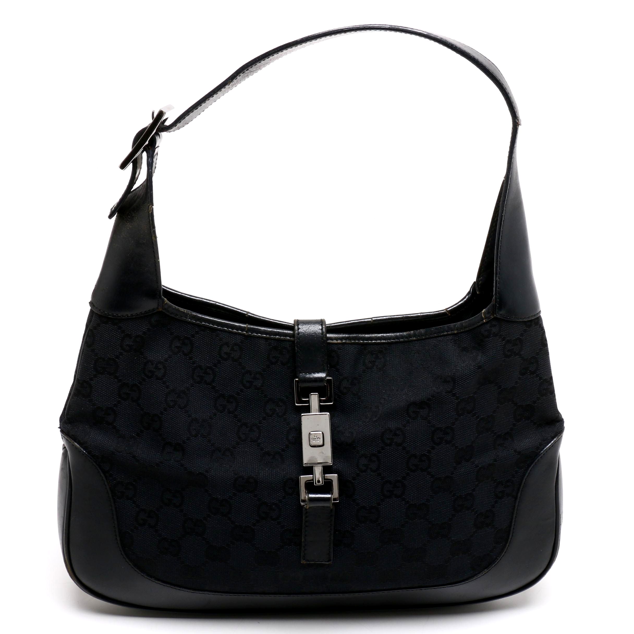 Gucci Black GG Canvas and Leather Jackie Bag