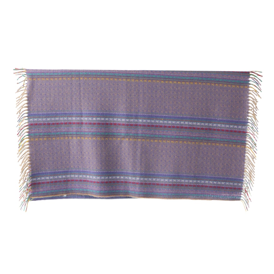 Woven Multicolored Wool Striped Pattern Fringed Throw