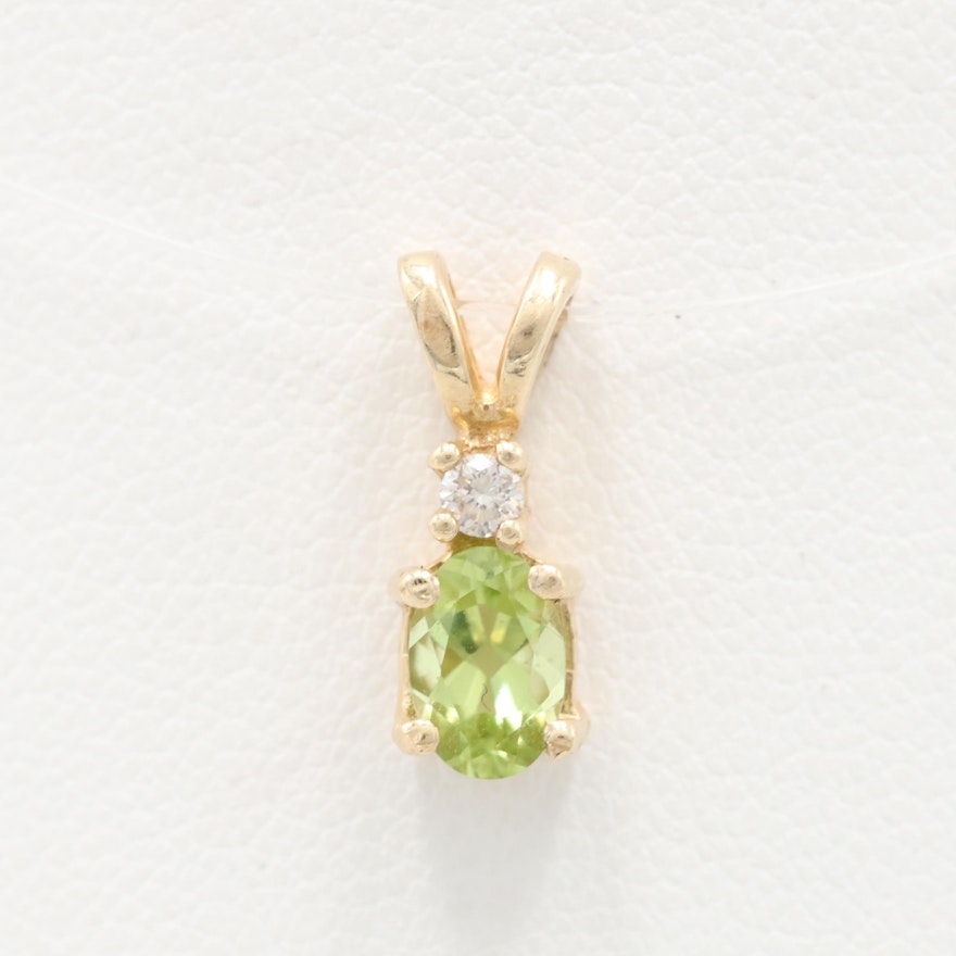 14K Yellow Gold Peridot and Diamond Pendant