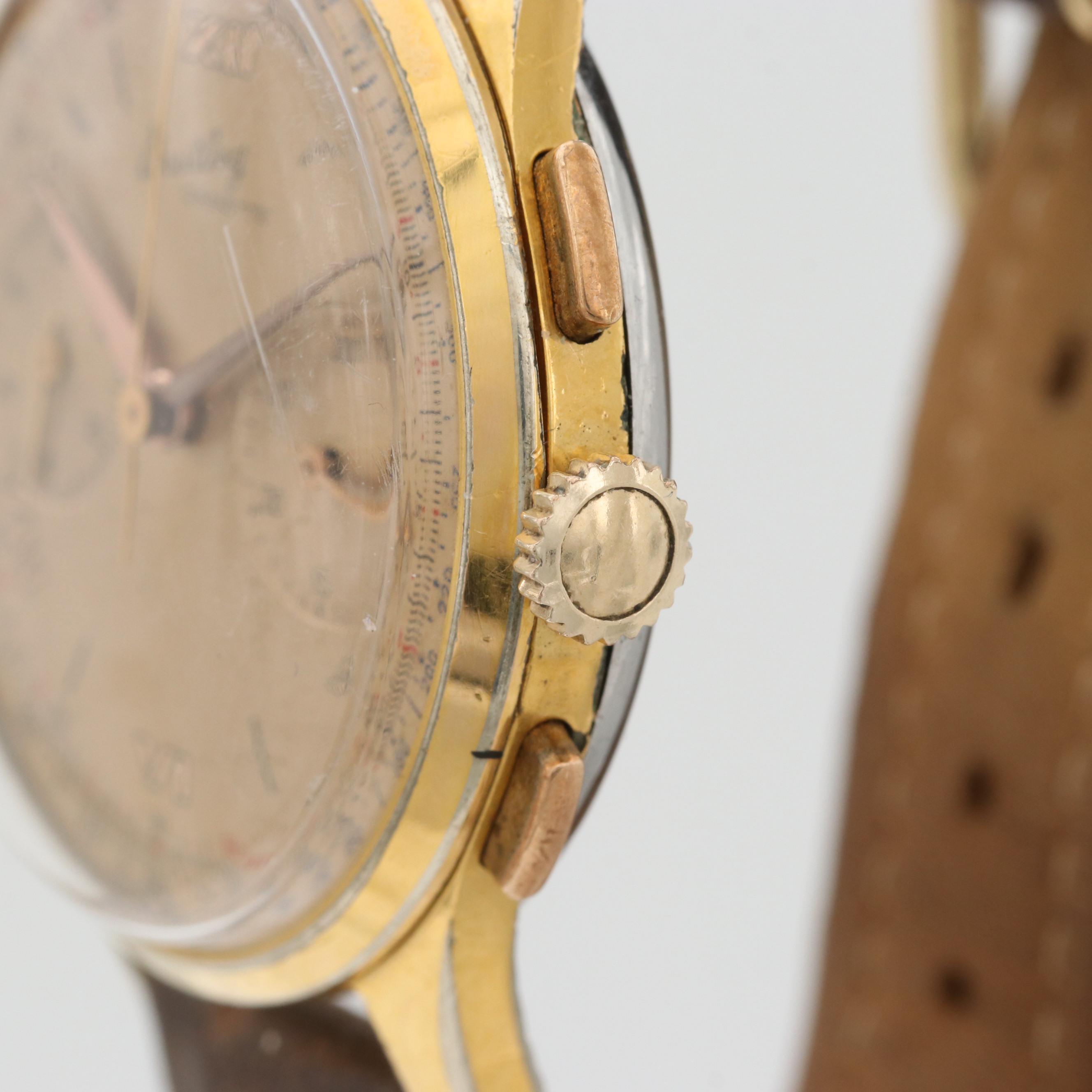 Vintage Breitling Cadette Gold Tone Stem Wind Chronograph Watch, Circa 1950