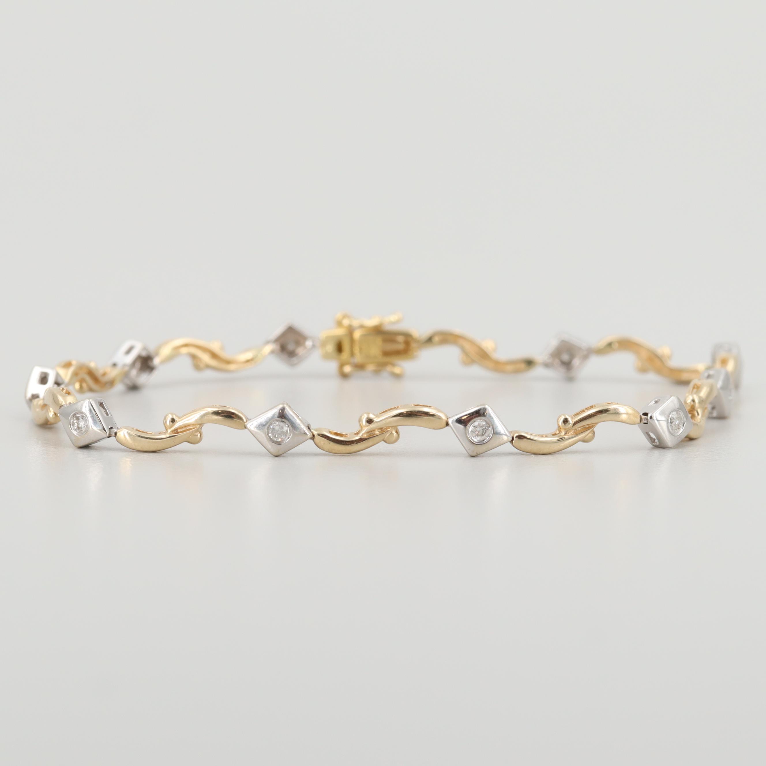 14K Yellow and White Gold Diamond Bracelet