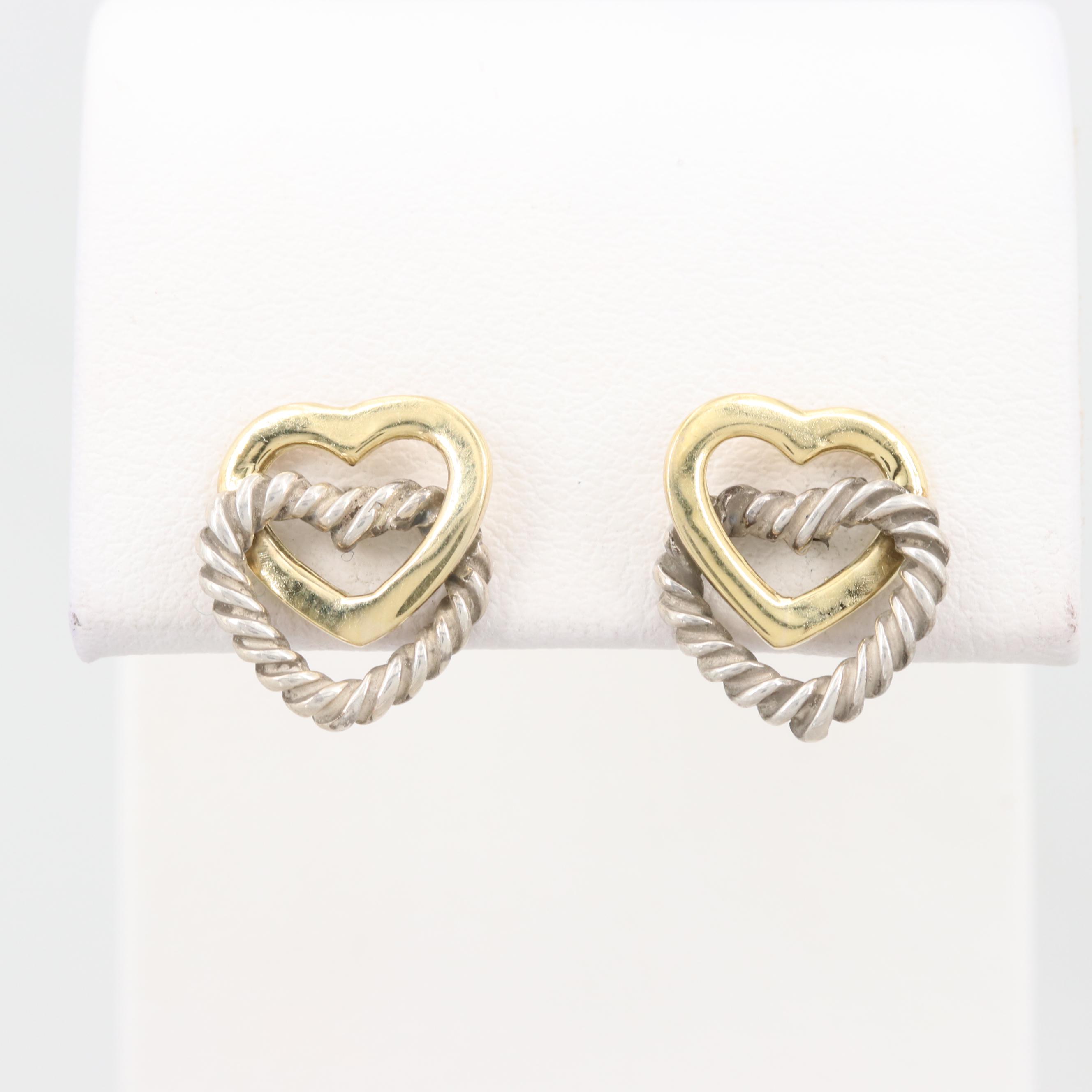 David Yurman 18K Yellow Gold and Sterling Silver Double Heart Earrings