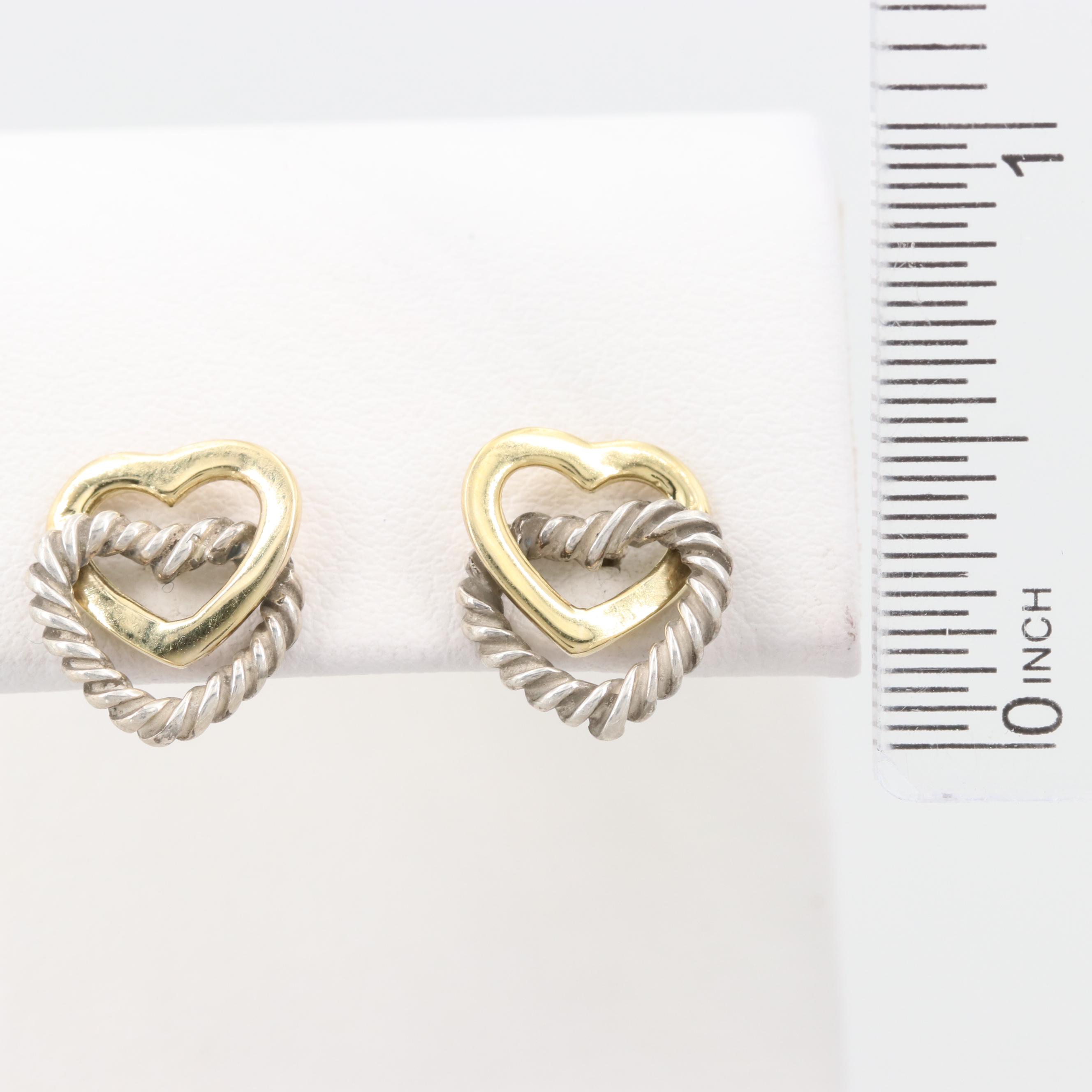 David Yurman 18K Yellow Gold and Sterling Silver Double Heart Earrings