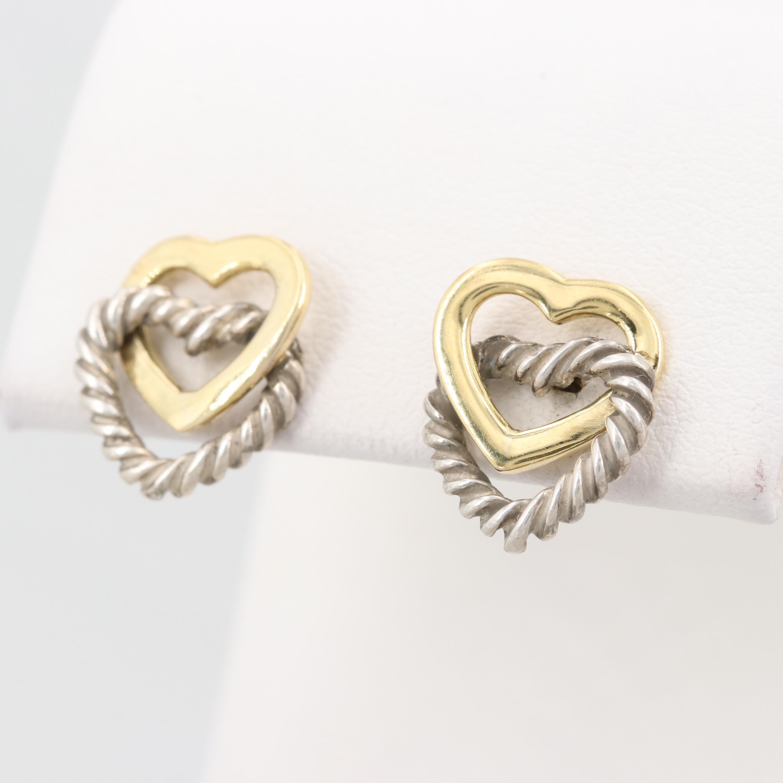 David Yurman 18K Yellow Gold and Sterling Silver Double Heart Earrings