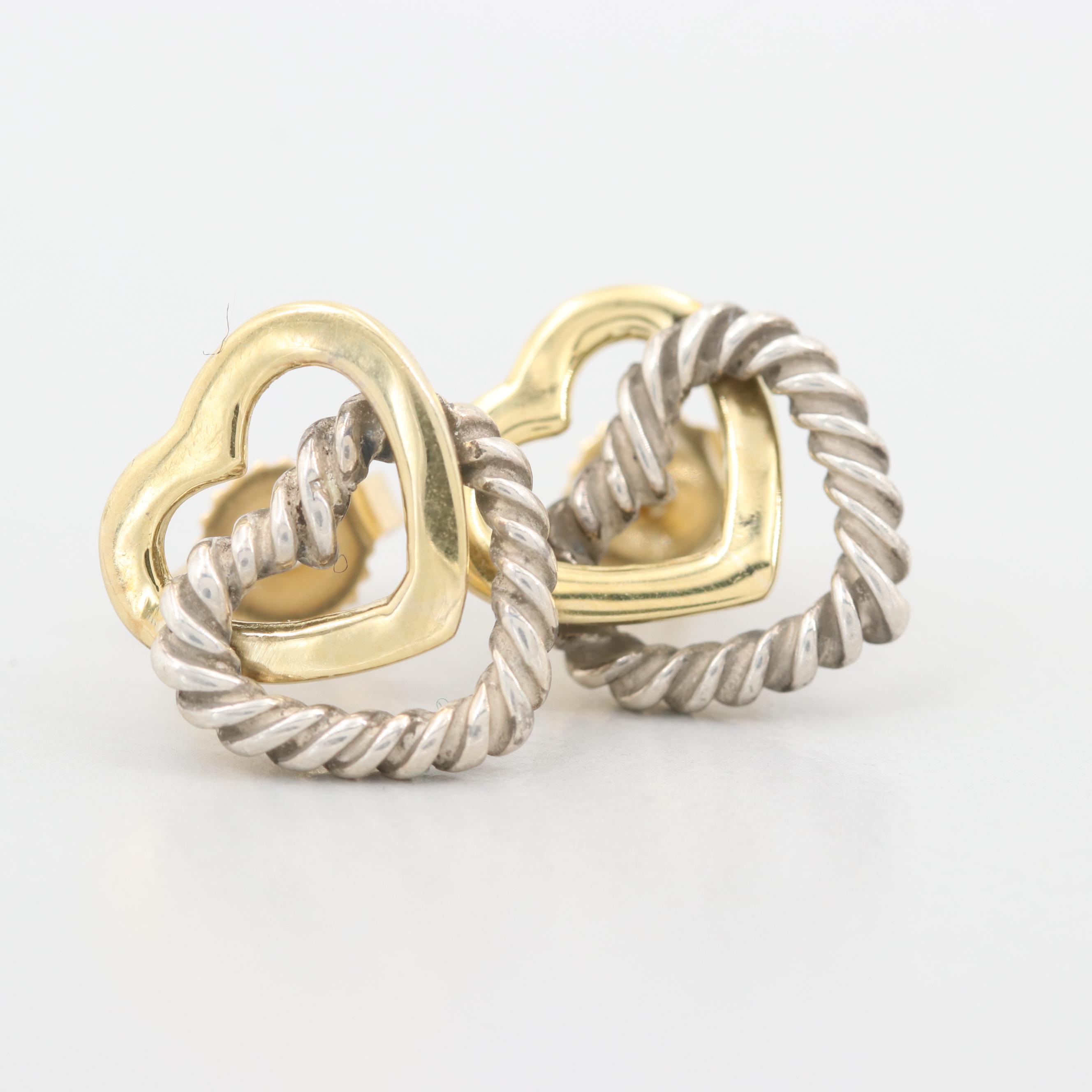 David Yurman 18K Yellow Gold and Sterling Silver Double Heart Earrings