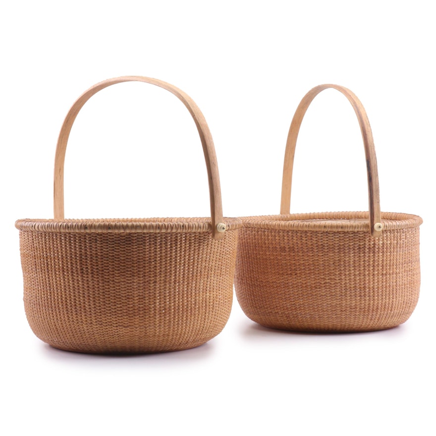 Woven Rattan Nantucket Baskets with Linen Liners