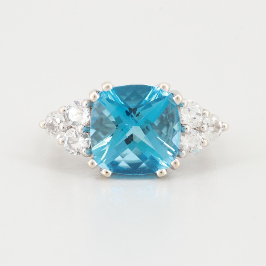 14K White Gold Blue and White Topaz Ring