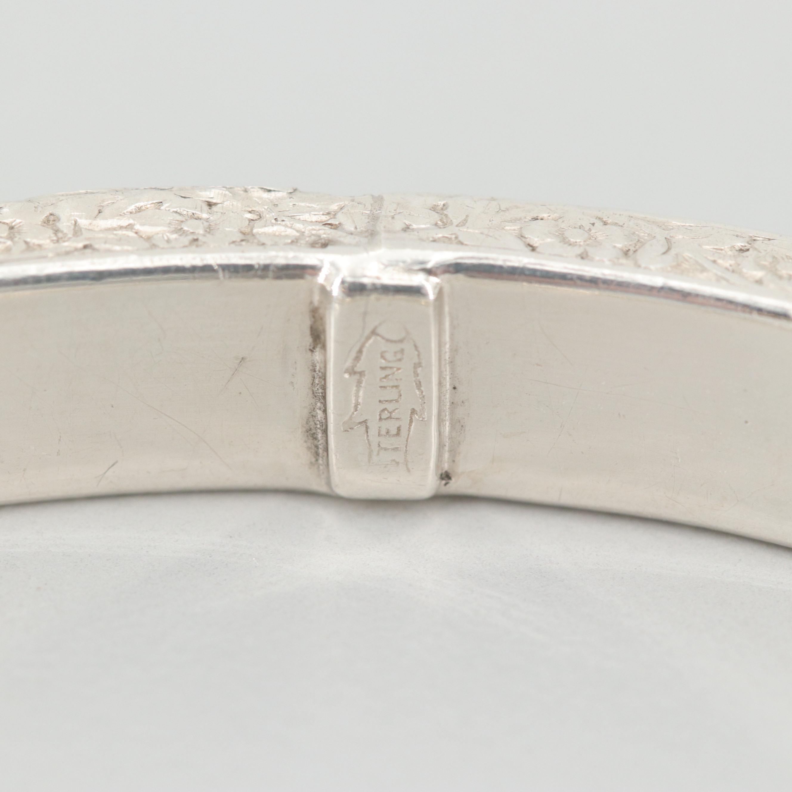 Vintage Sterling Silver and Celluloid Glass and Resin Bangle Bracelets