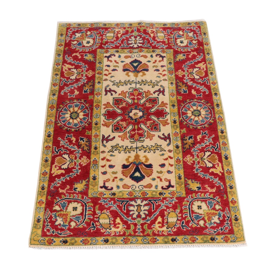 Hand-Knotted Pakistani Kazak Wool Rug