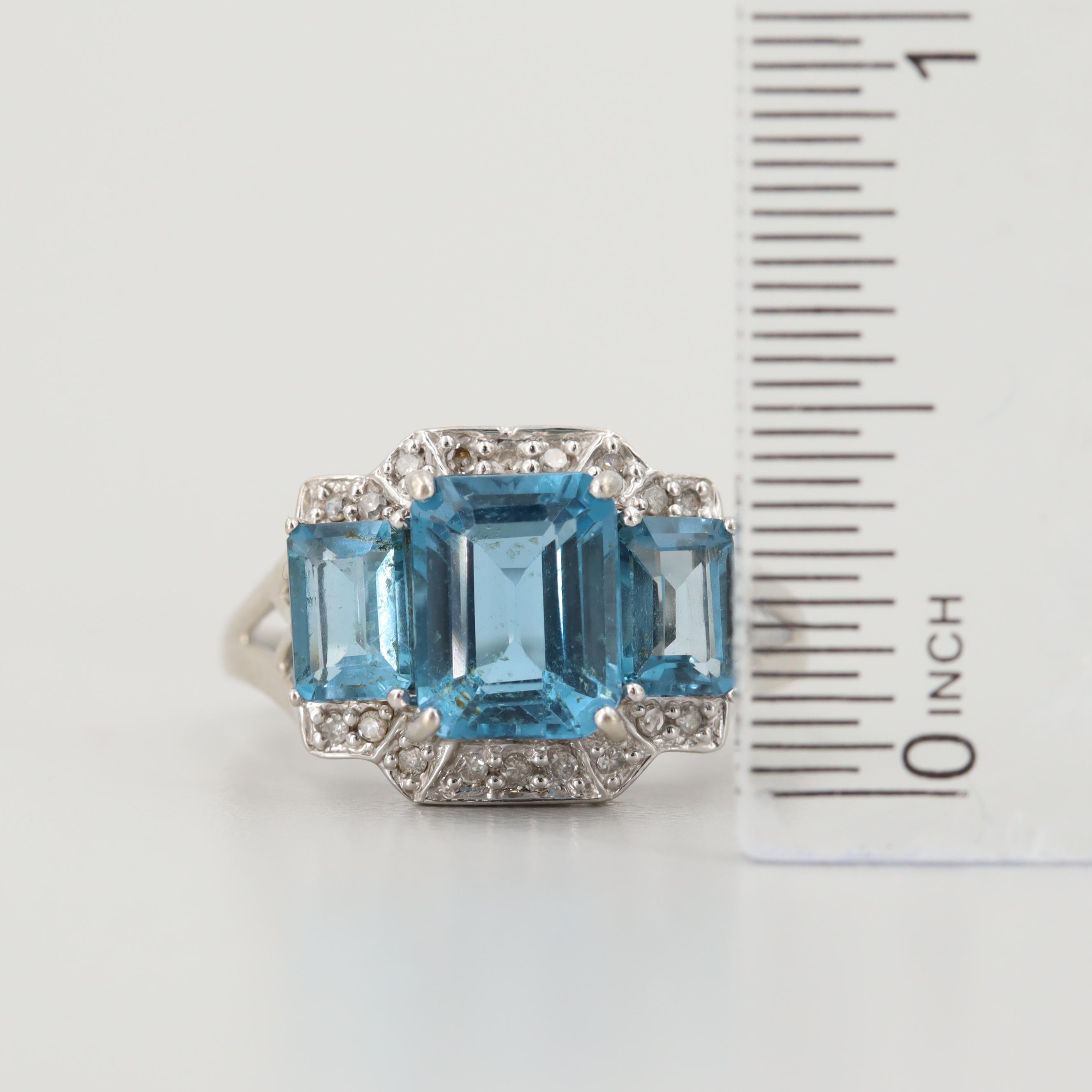 10K White Gold Blue Topaz and Diamond Ring