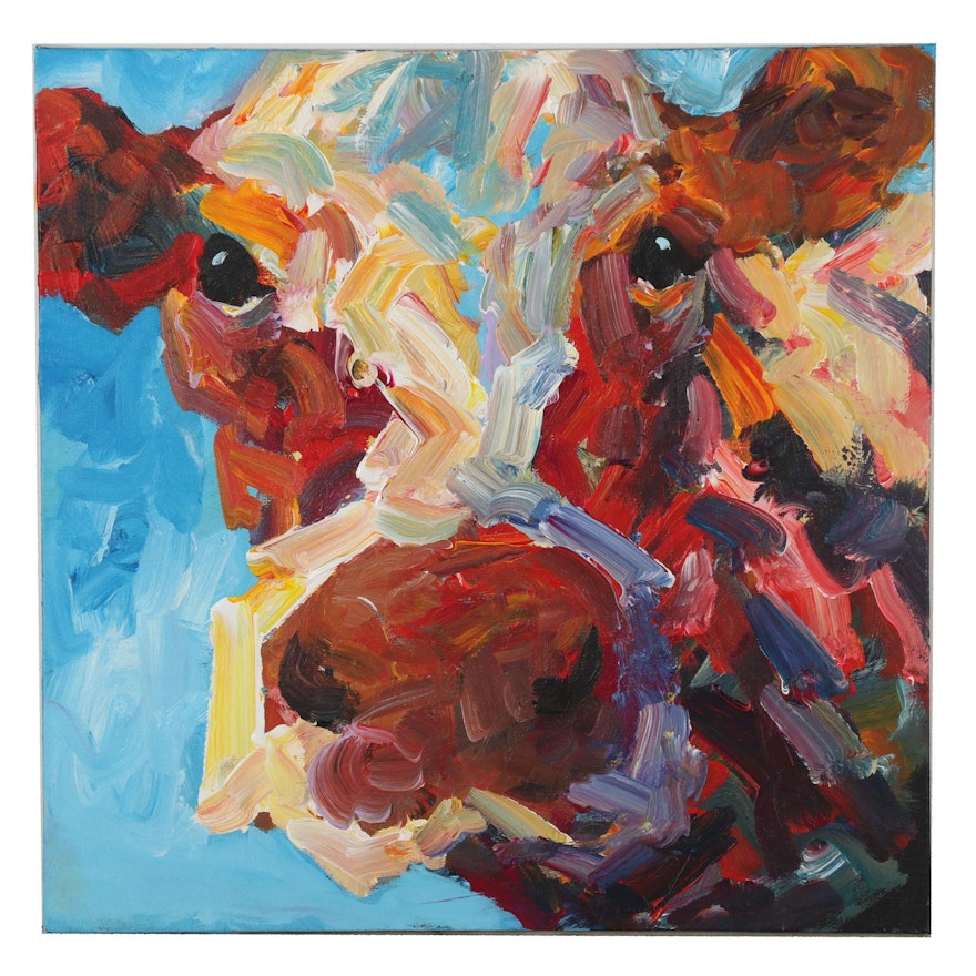 Elle Raines Acrylic Painting of Cow