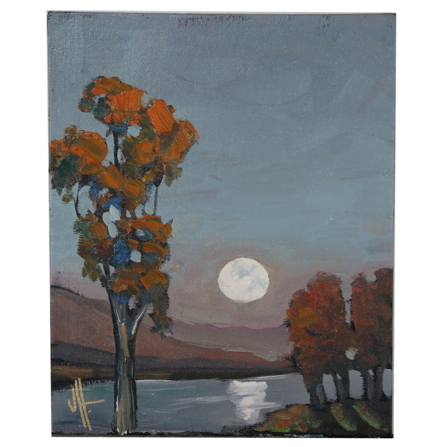 William Hawkins Moonlit Landscape Oil Painting