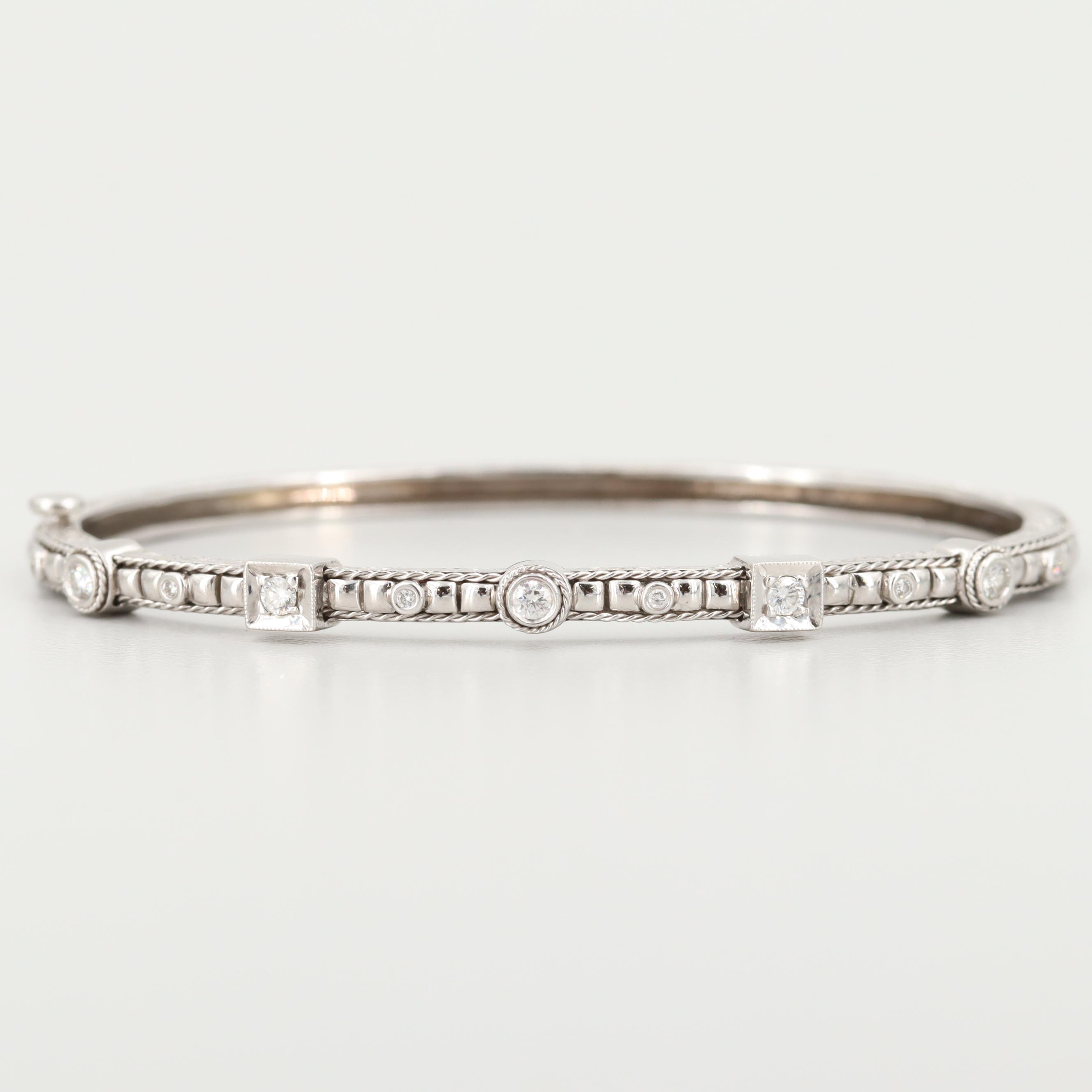 Penny Preville 18K White Gold Diamond Hinged Bangle Bracelet