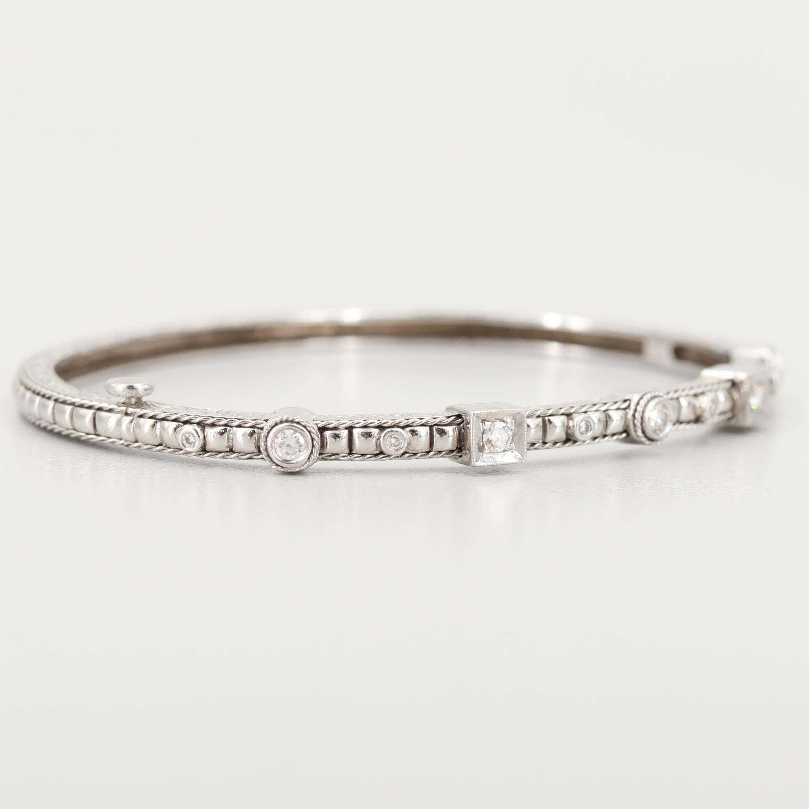 Penny Preville 18K White Gold Diamond Hinged Bangle Bracelet