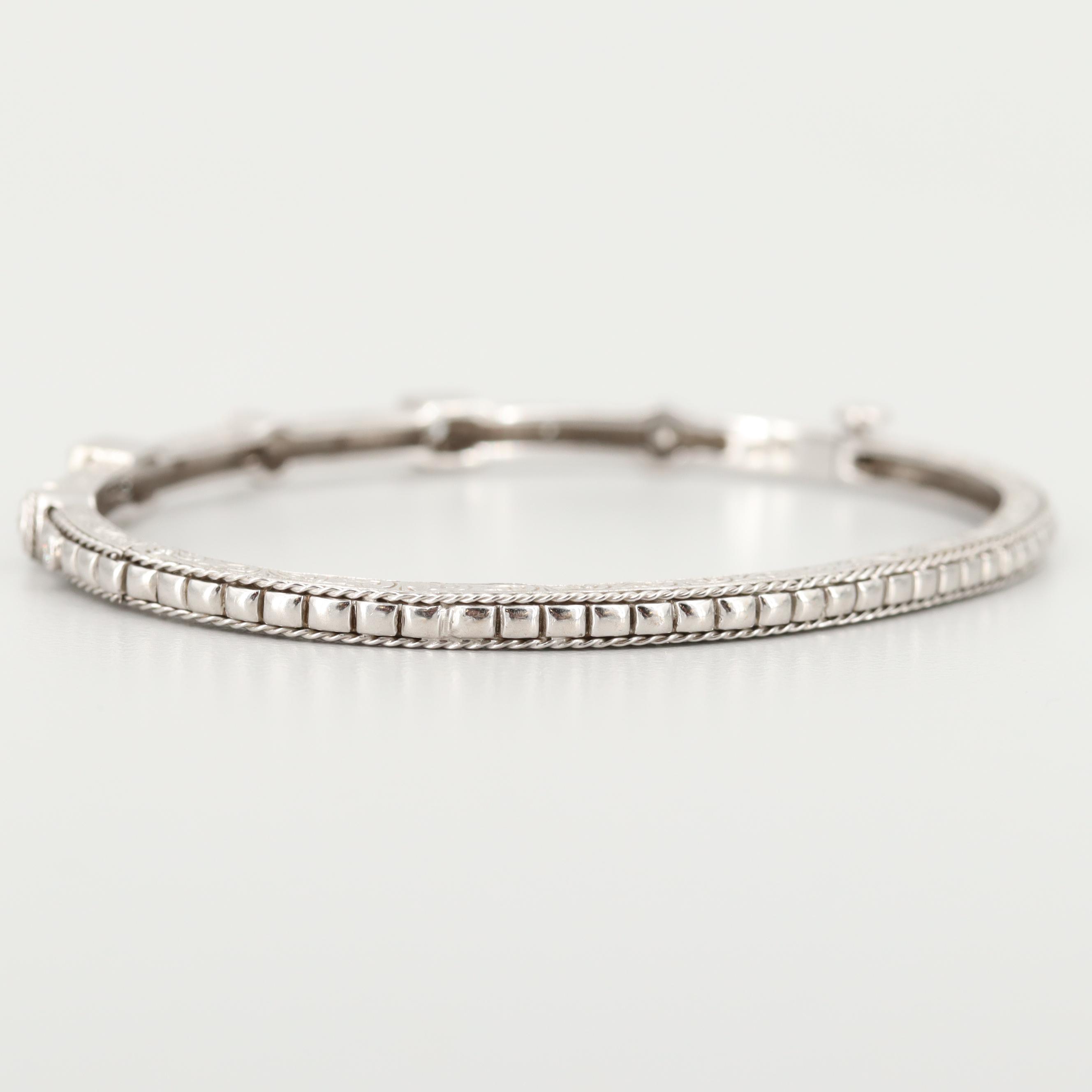 Penny Preville 18K White Gold Diamond Hinged Bangle Bracelet