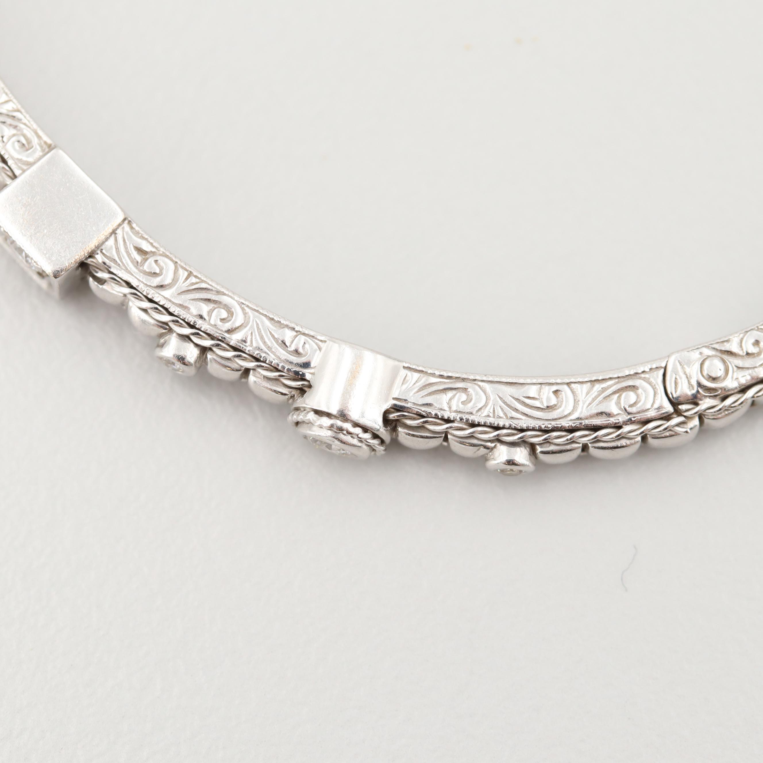 Penny Preville 18K White Gold Diamond Hinged Bangle Bracelet