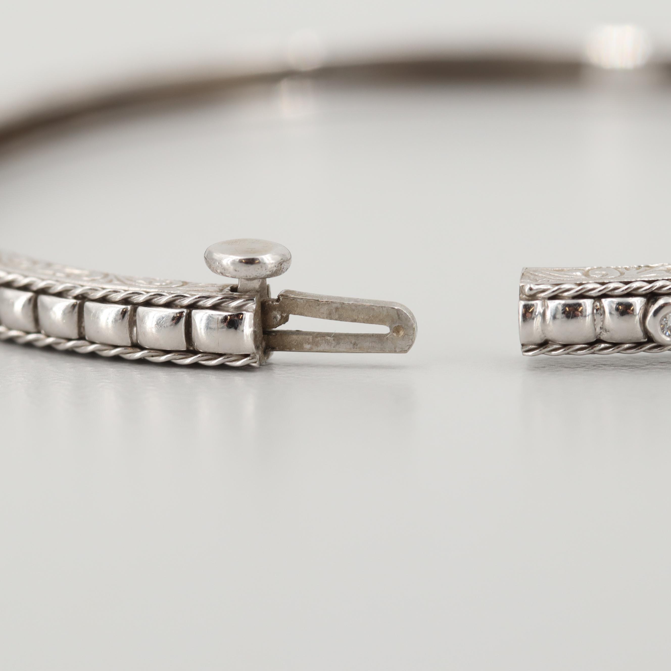 Penny Preville 18K White Gold Diamond Hinged Bangle Bracelet