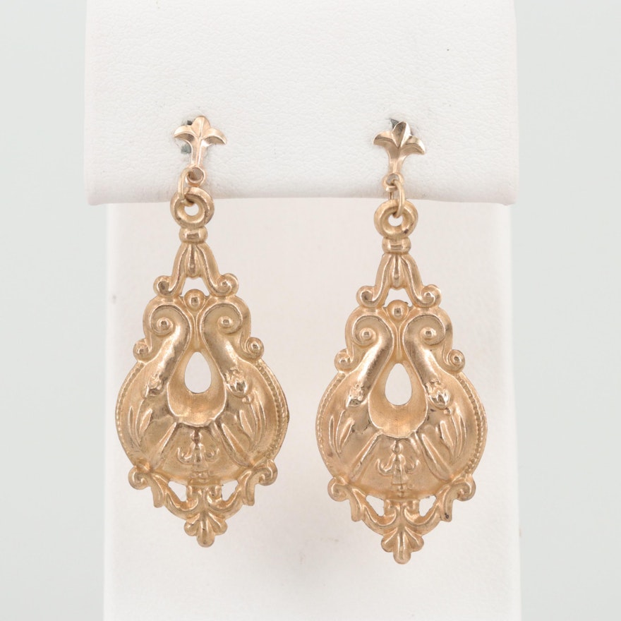 Vintage Gold Tone Dangle Earrings with 14K Gold Findings