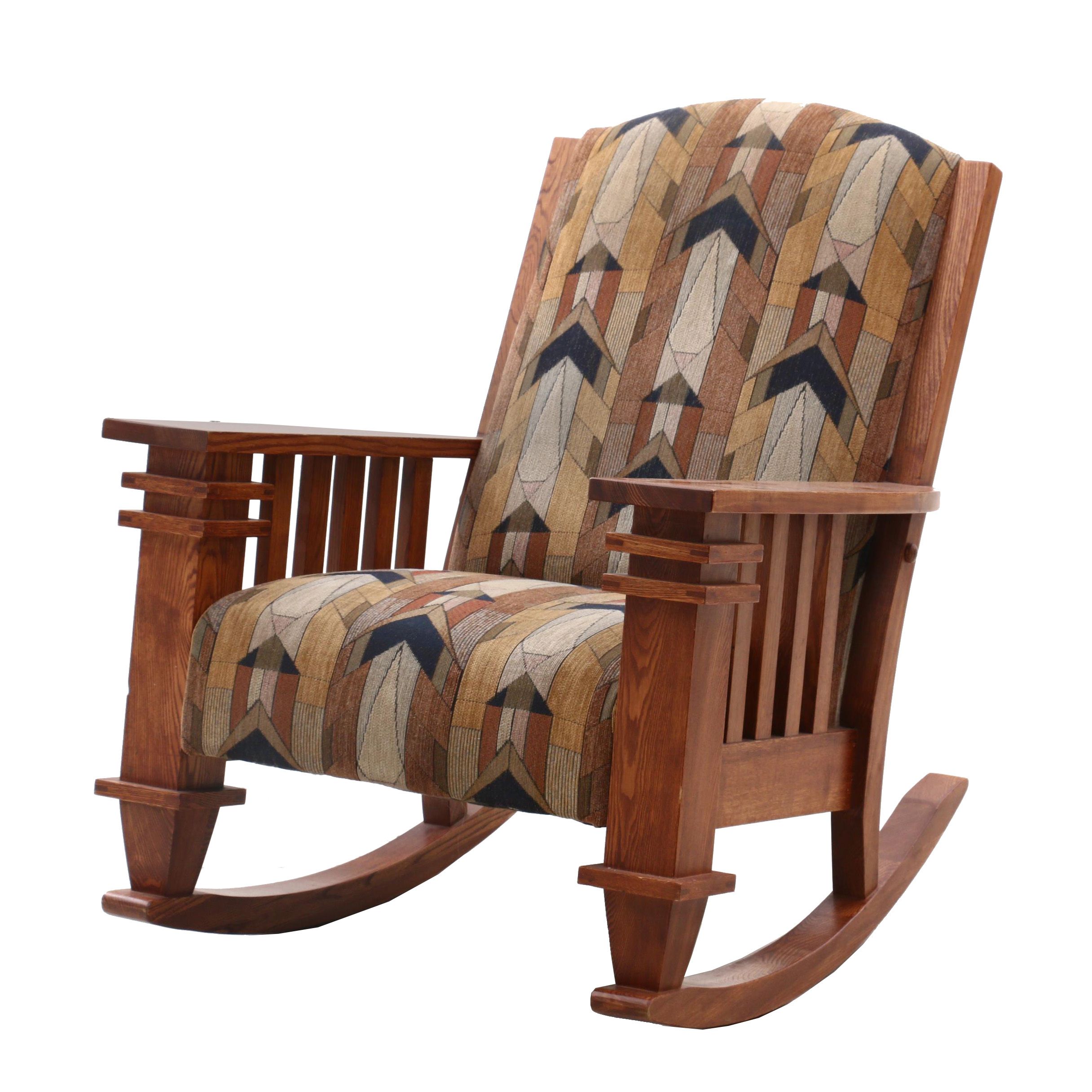 Mission Style Oak Upholstered Rocking Chair
