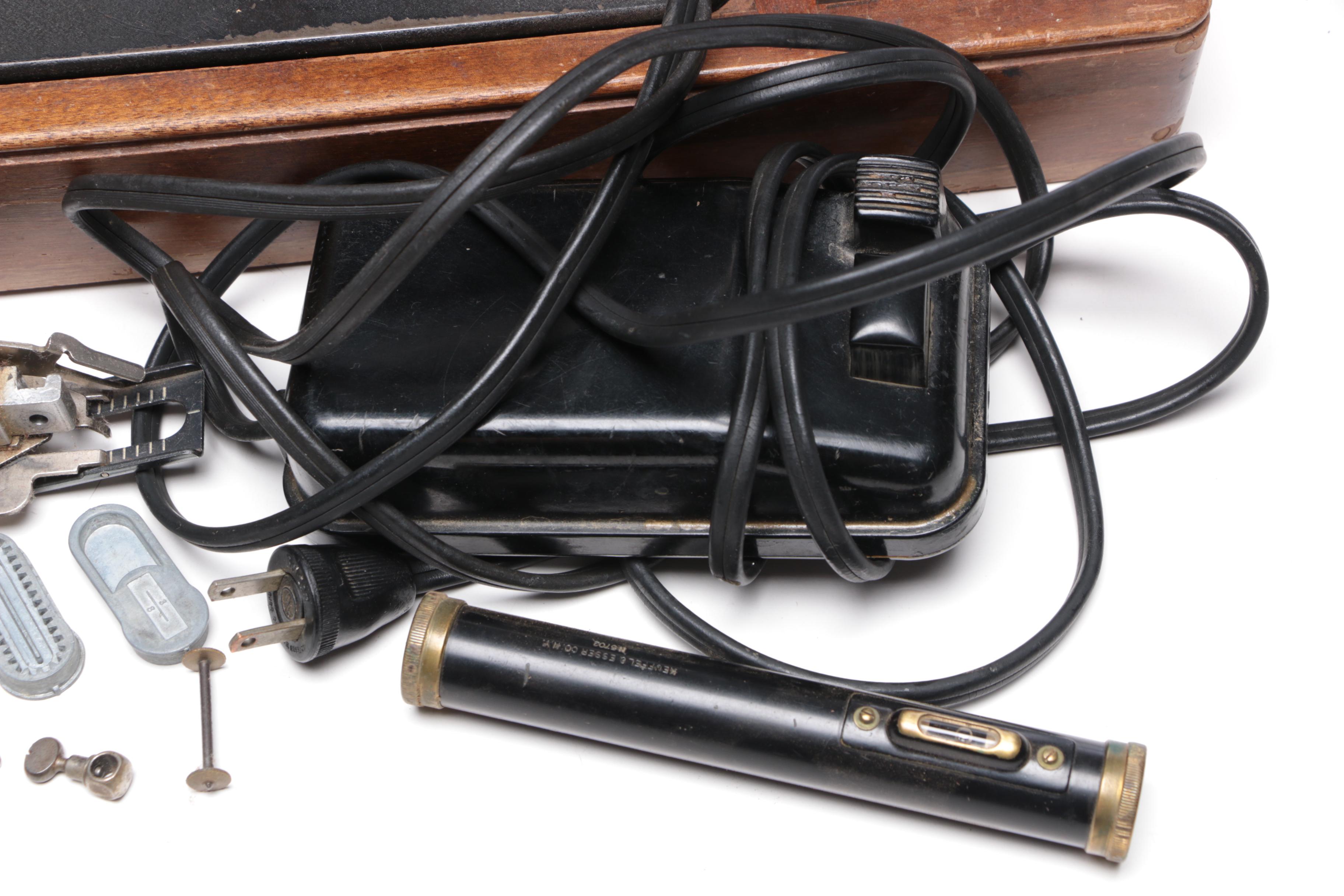 Singer Bentwood Sewing Machine, Keuffel & Esser Hand Site Level