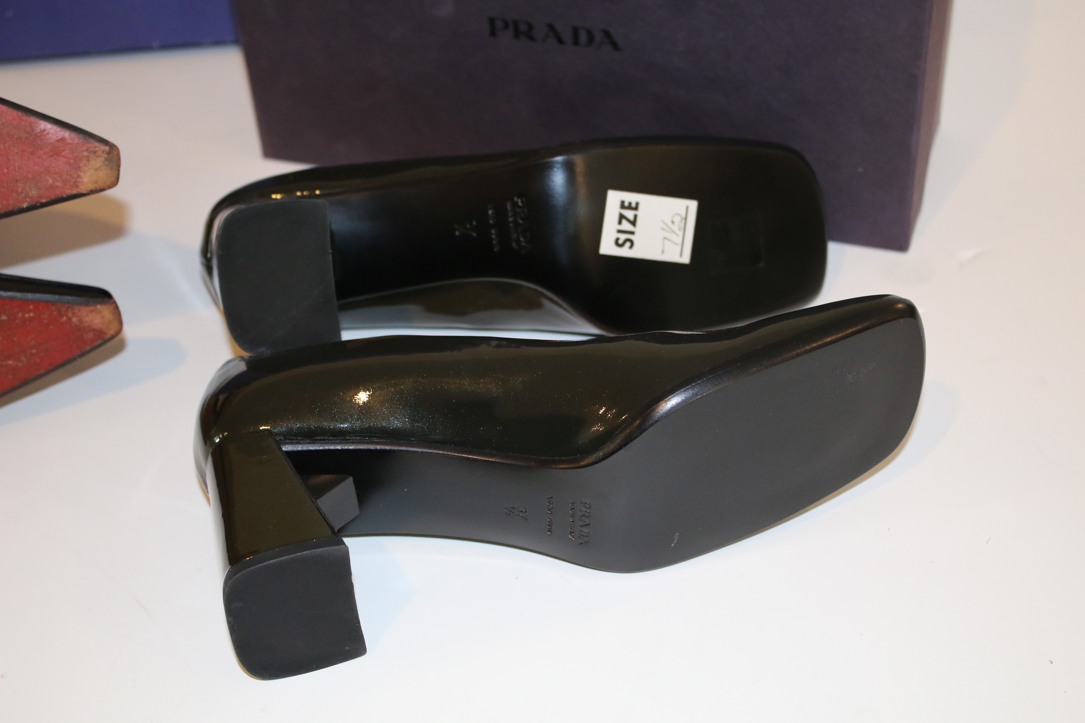 Prada Black Patent Square Toe Pumps and Stuart Weitzman High-Heels