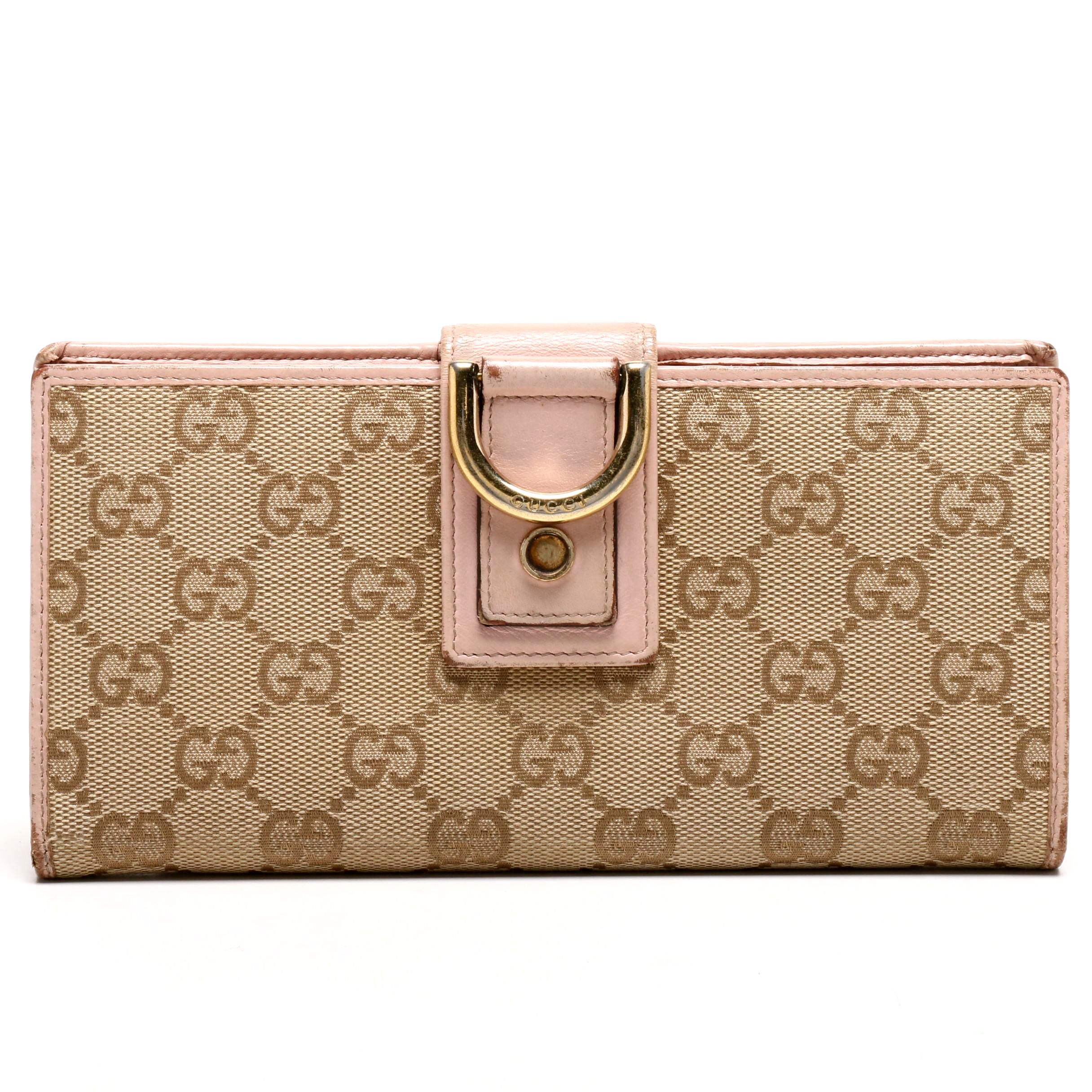 Gucci GG Canvas and Pink Leather Bifold Wallet