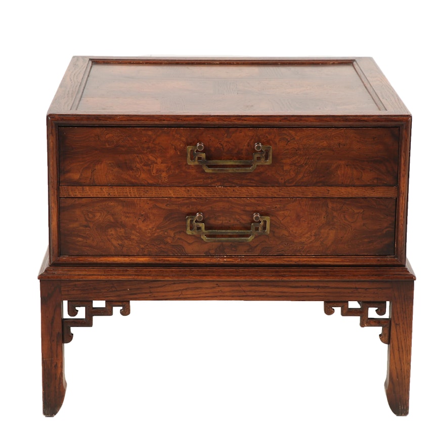 Hekman Chinese Style Fruitwood and Oak Bedside Table, Mid to Late 20th Century