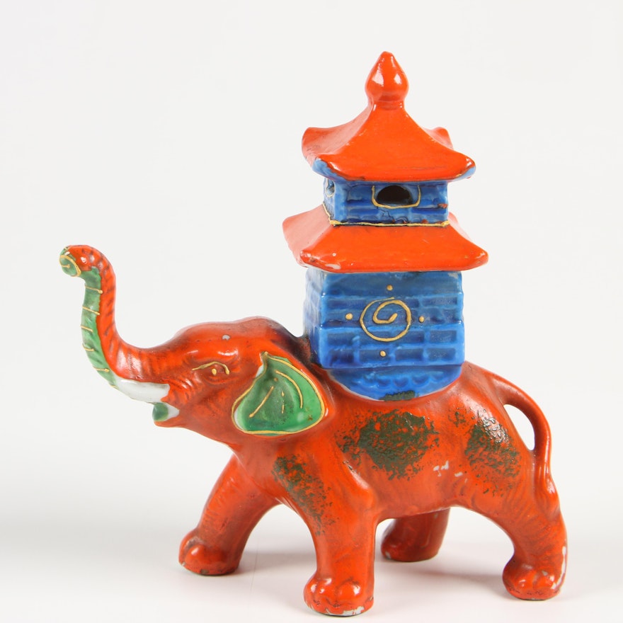 Cold Painted Ceramic Novelty Elephant Incense Burner