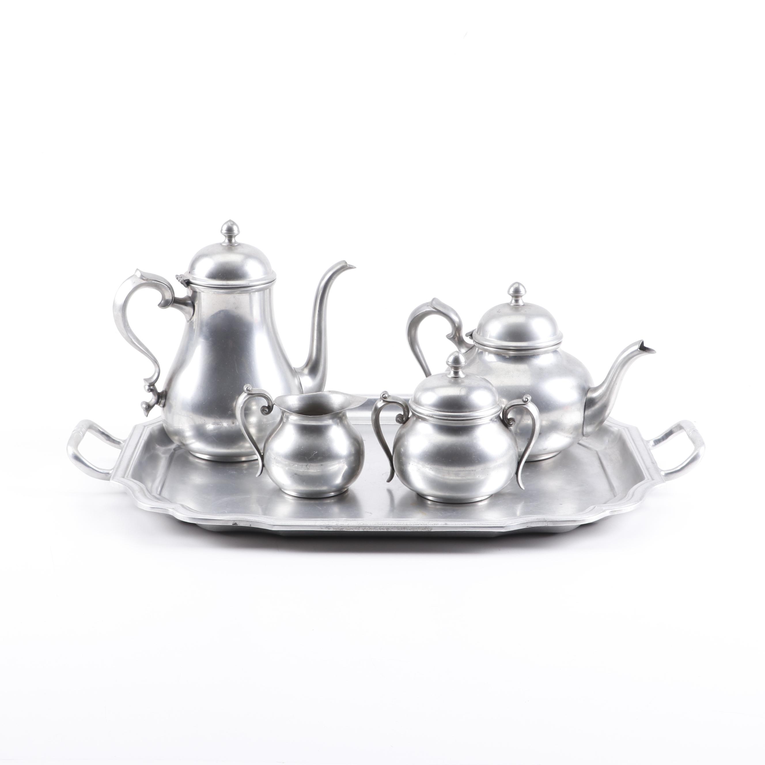 Towle Pewter Tea Set with Wilton Columbia Service Tray