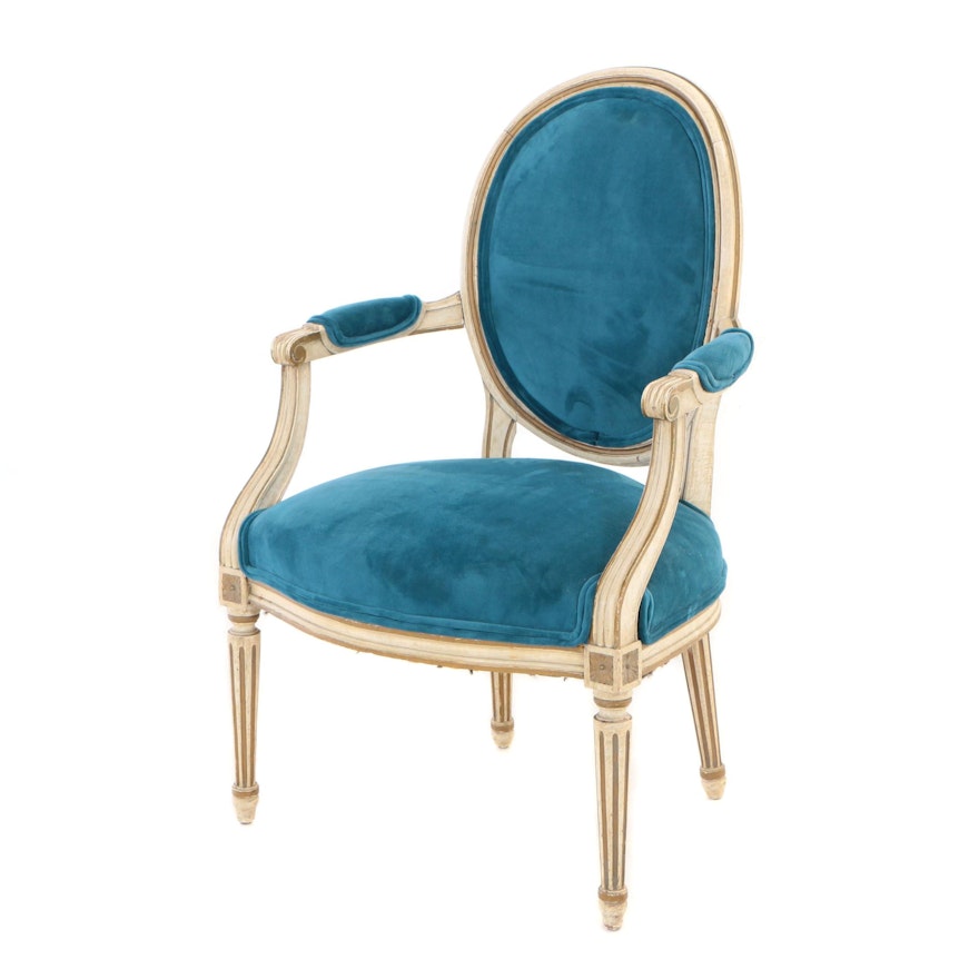 Louis XVI Style Cream-Painted and Parcel-Gilt Fauteuil, 20th Century