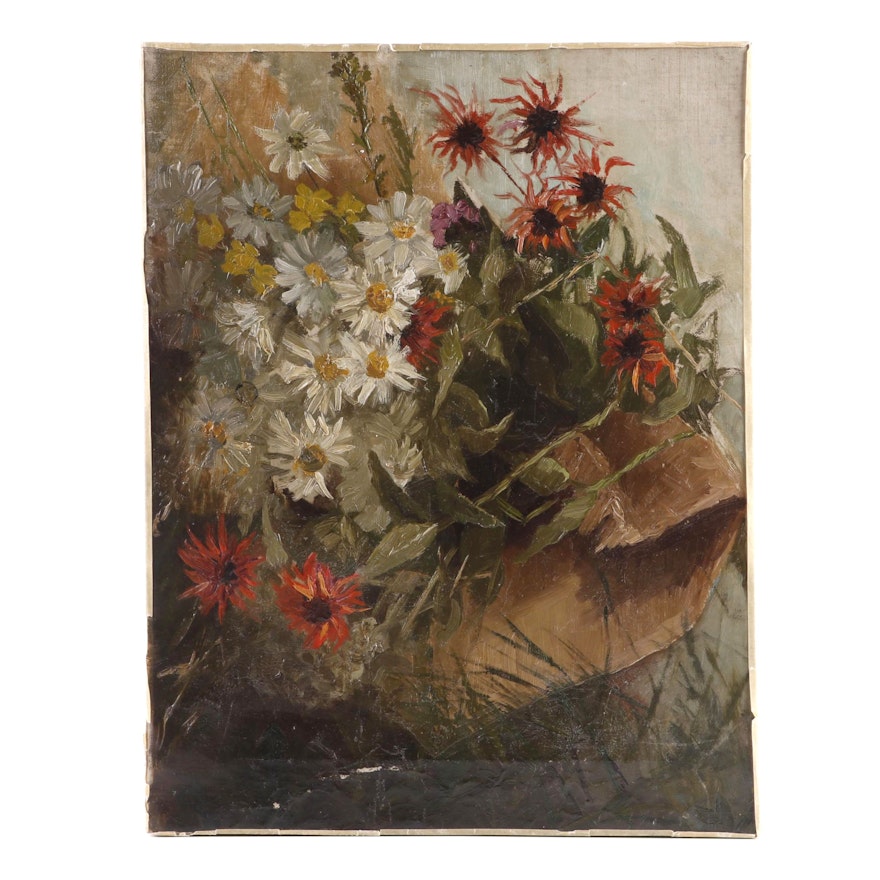 Floral Still Life Oil Painting, Mid 20th Century