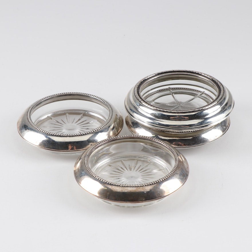 Frank M. Whiting & Co Sterling Silver and Glass Coasters