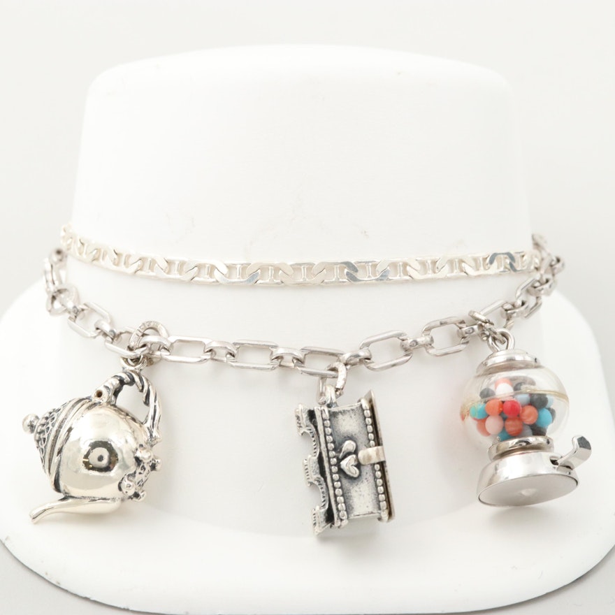 Sterling Silver Chain and Plastic Charm Bracelet Featuring Beau