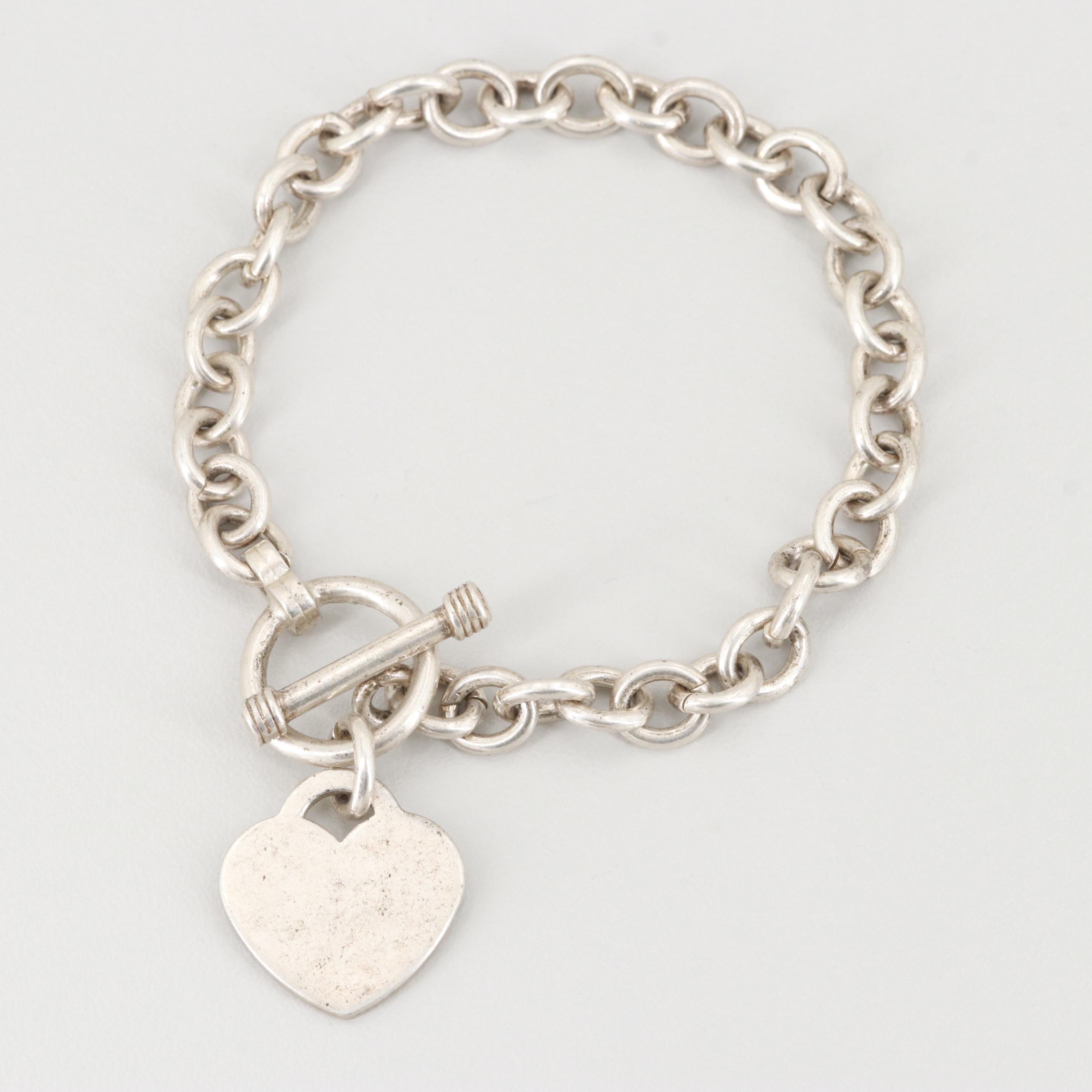 Sterling Silver Link Bracelet with a Heart Pendant
