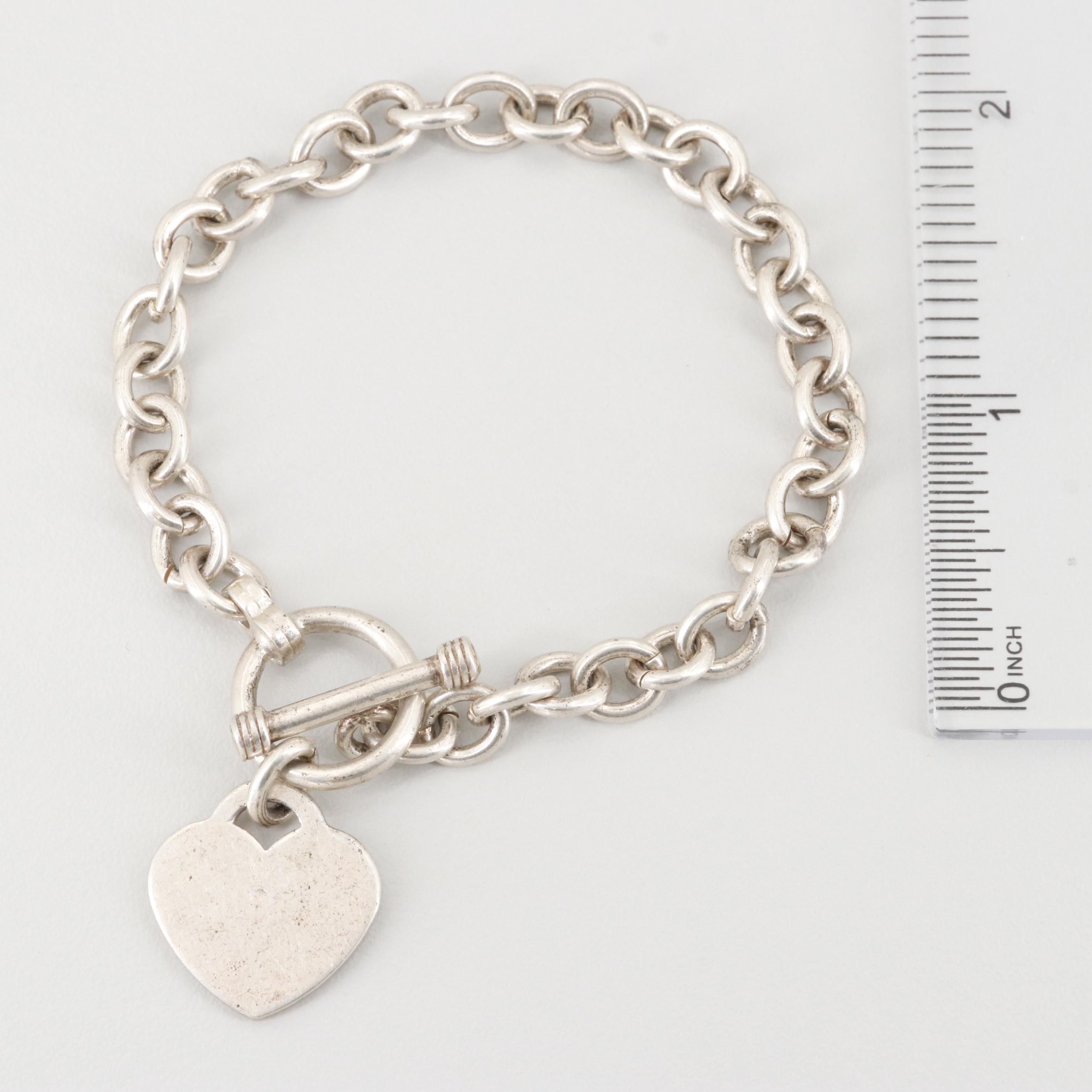 Sterling Silver Link Bracelet with a Heart Pendant