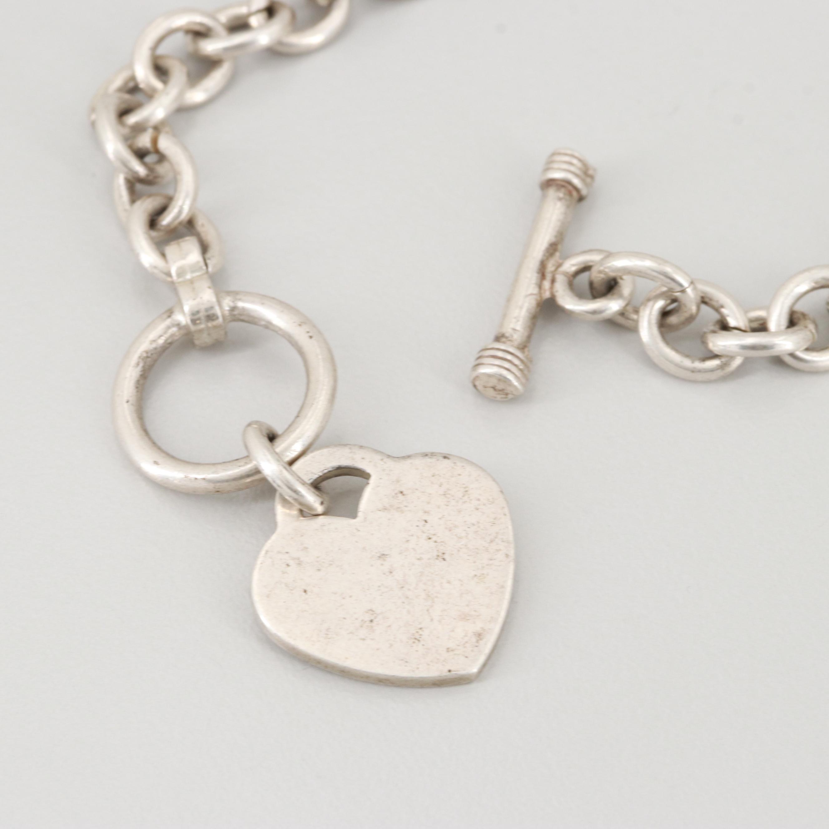 Sterling Silver Link Bracelet with a Heart Pendant